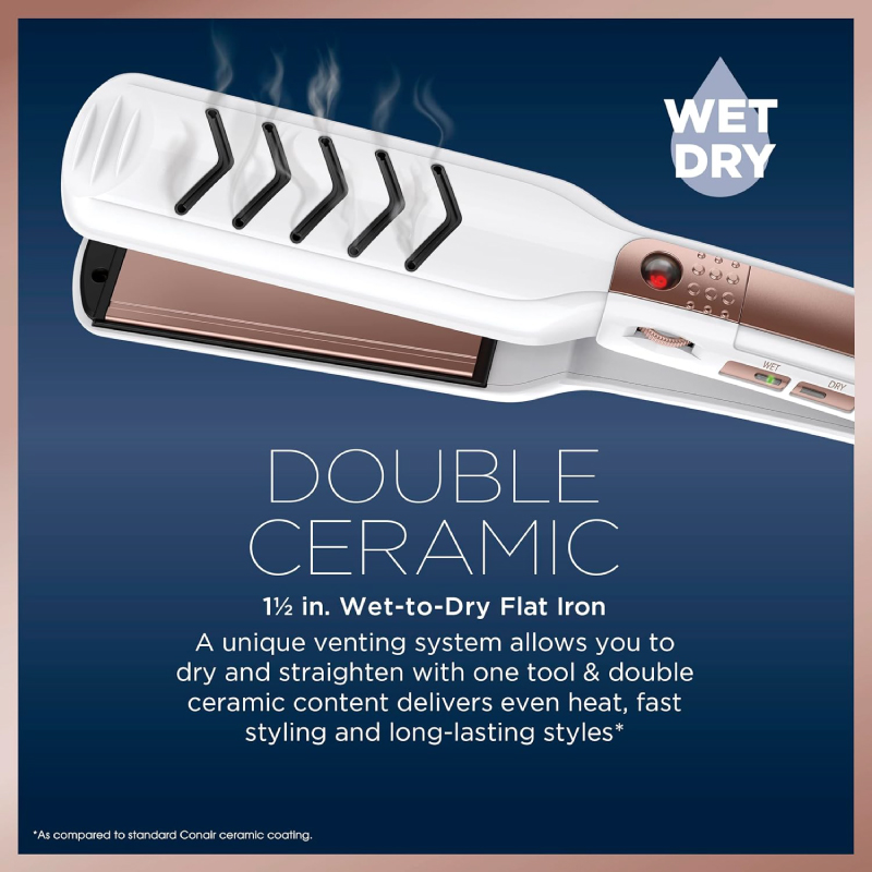 Conair Double Ceramic 1.5-inch Wet-to-Dry Flat Iron - Image 3